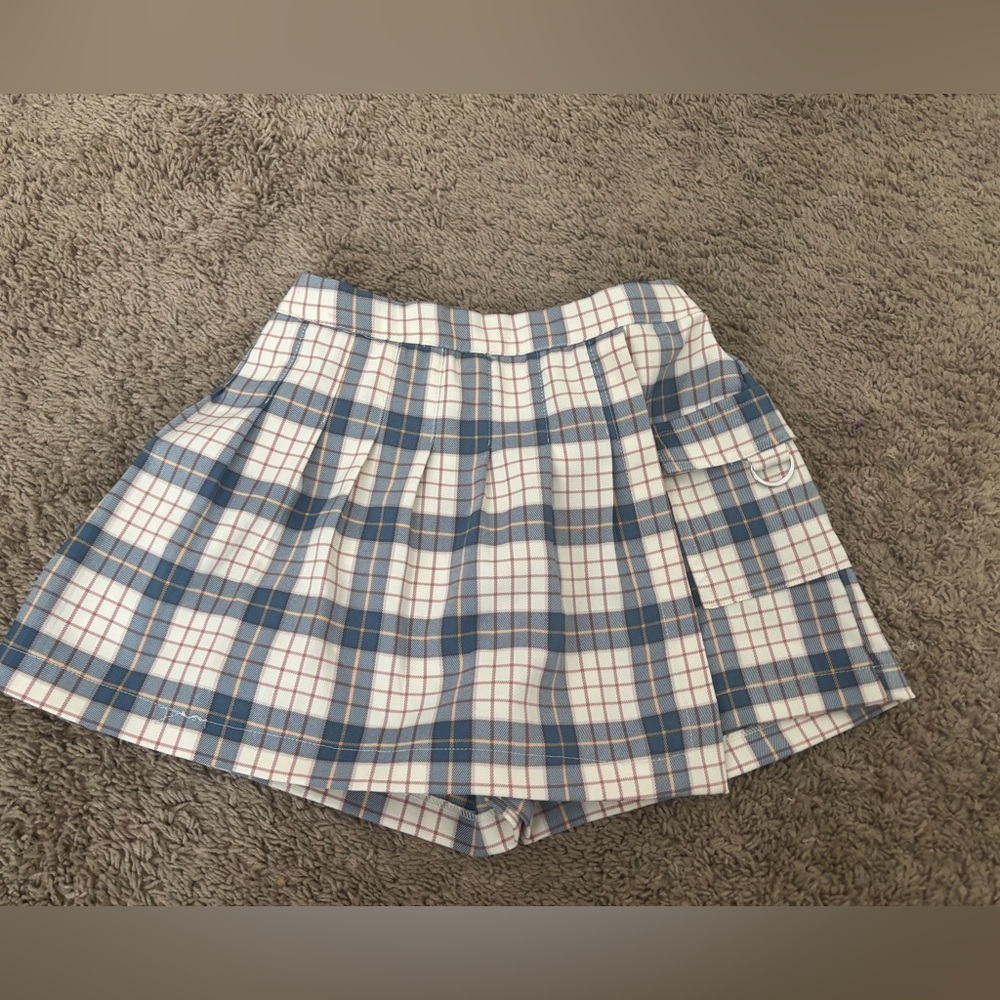 Y2K Blue Plaid Skort S Preppy Academia Pleated Schoolgirl Mini Skirt Skorts